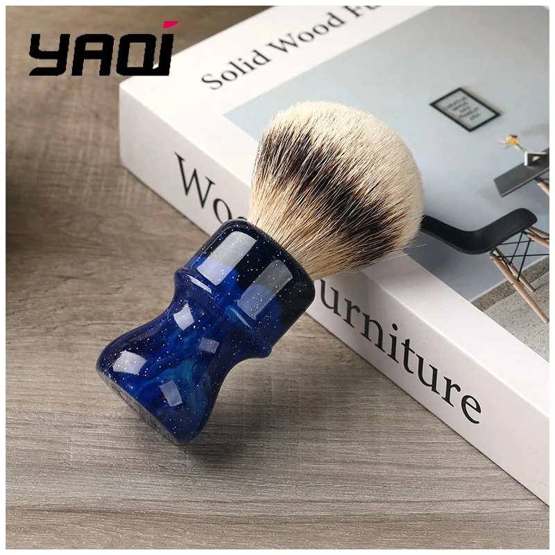 YAQI Starry Sparkle Blue Resin Handle Soft Bristles Premium Shaving Brush for Men Men Shaving Products Wet Shave Tools Best Gift
