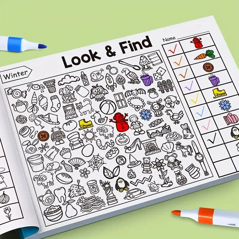 Interactive Look & Find Activity Book -  Easy-to-Use Layout - Educational Learning for Cognitive Development, Memory & Focus