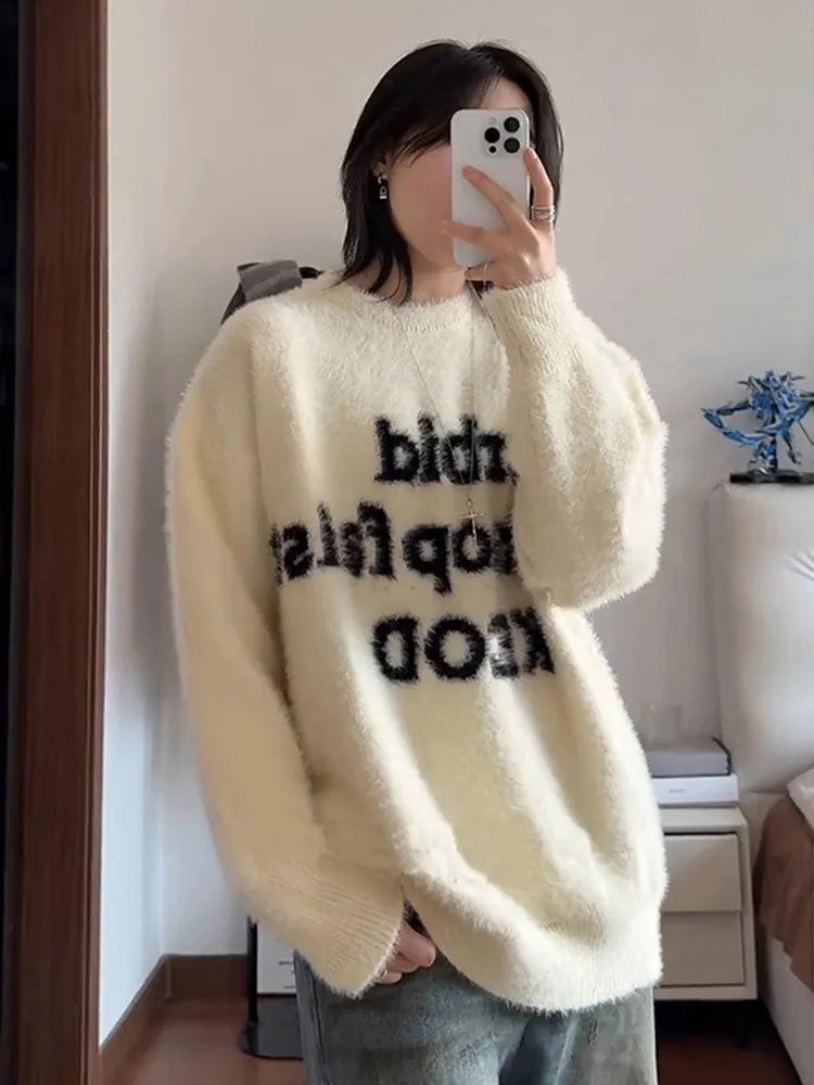 

Soft Cozy Men's Knitwear Winter Lazy Sle High-End Feeling Letter Print Inner Wear Autumn Winter Outer Layer Sweater Jaet