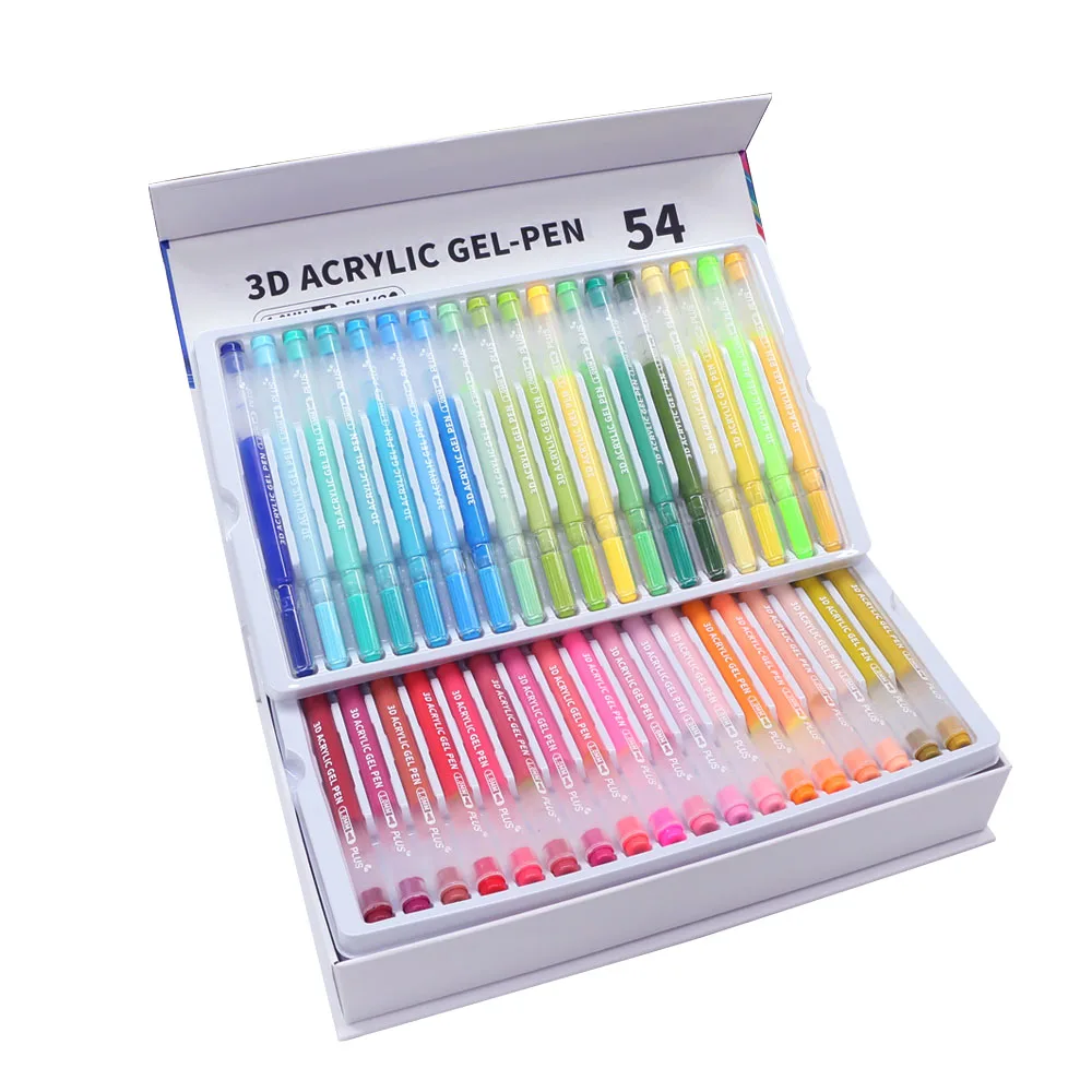 

Acrylic Gel Pens for Coloring 54 Colors Set 3D Acrylic Paint Pens with 1mm Bullet Tip for Coloring Black Paper DIY and Art Craft