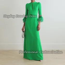 Heyday O-Neck Saudi Prom Gown Crepe Beaded Half Sleeves Sexy A-Line Floor Length Feathers Elegant Dress For luxurious Woman 2024