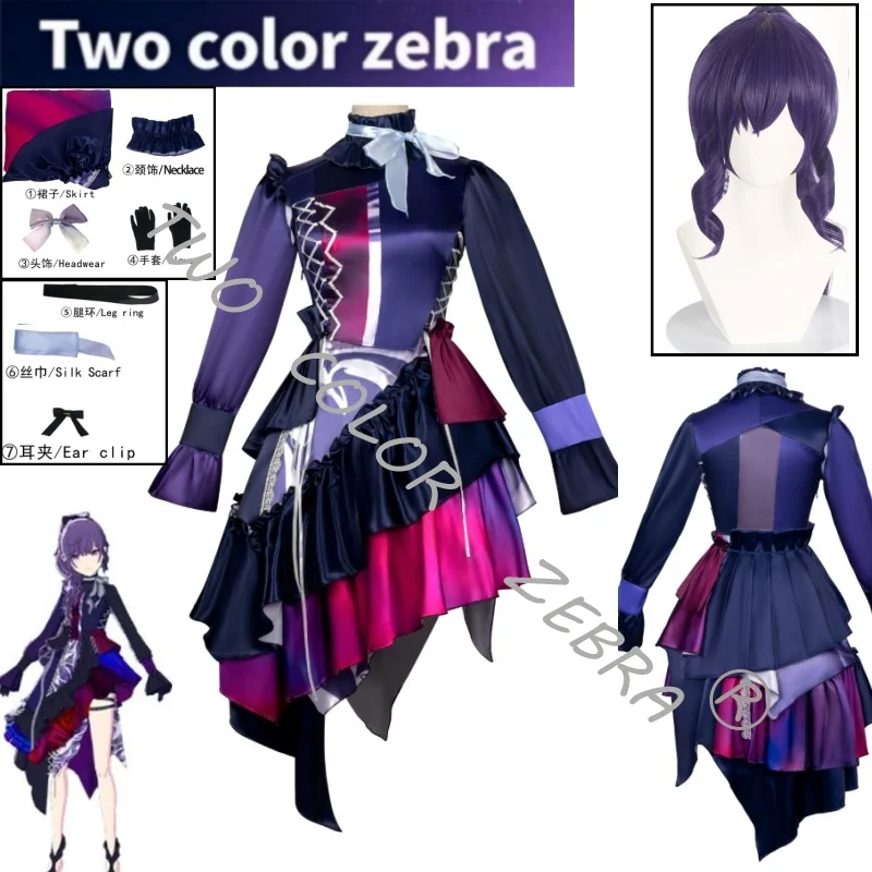 

Asahina Mafuyu Cosplay Costume Purple Dress Wig Gloves Clothes Props Full Set Halloween Carnival Party Comic-con Roleplay Outfit