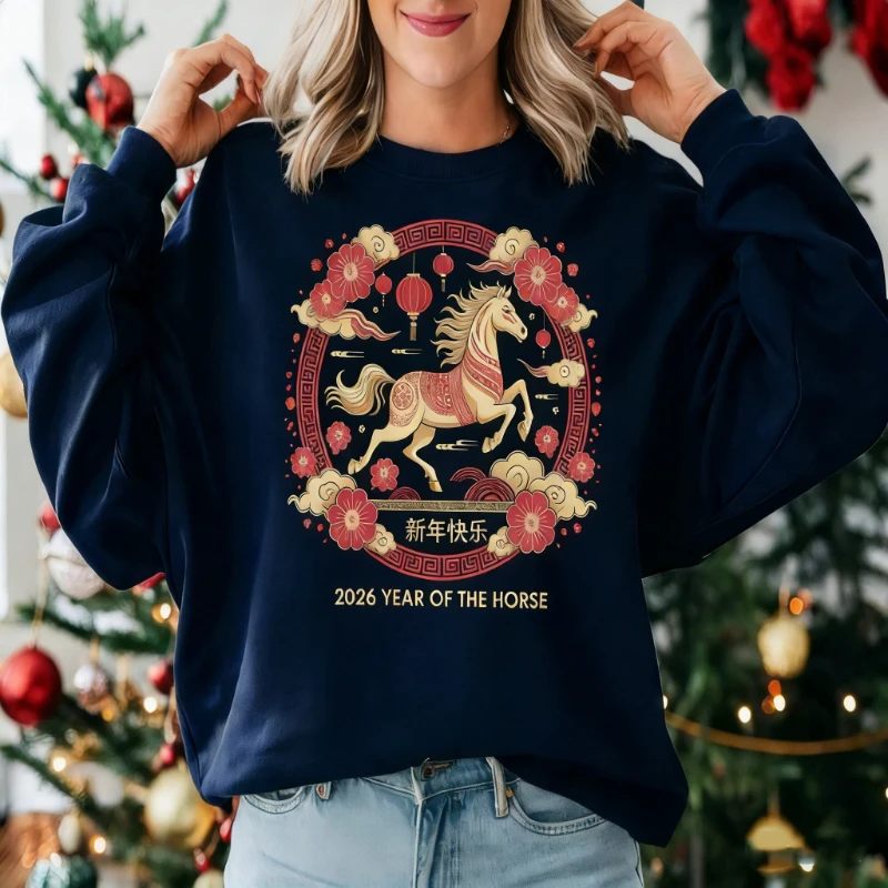 Zodiaco cinese Capodanno cinese 2026 Anno del cavallo Regalo lunare Felpe con cappuccio abbinate Felpa autunno e inverno Pullover a maniche lunghe