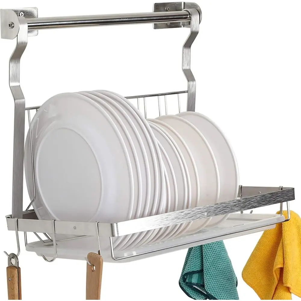 

Over Sink Dish Drainer Drying Rack, StainlSteel oldable Wall Mounted Dish Racks with Drainboard Hanging Rod and Sponge Holder, S
