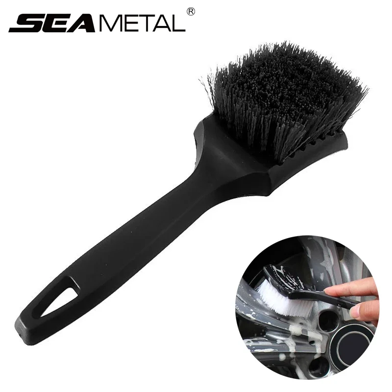 Seametal escova de limpeza de aro de roda de carro, alça preta, cubo de pneu de carro, escova limpa, detalhamento automático, escovas de lavagem, acessórios de ferramentas, 1 peça