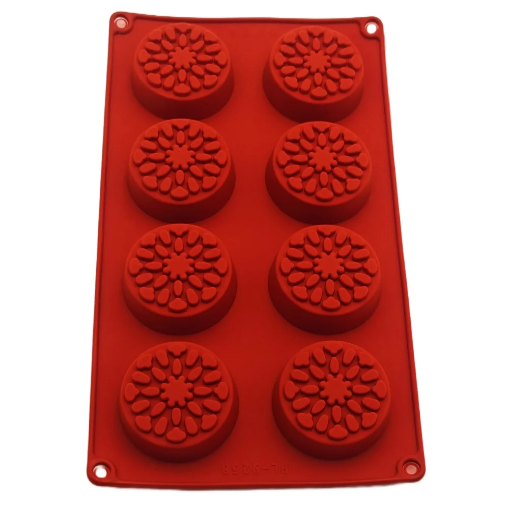 

New Arrival 8 Hole Round Patterned Silicone Cake Mold Handmade Soap Cake Decoration Mold Chocolate Mousse Dessert Baking Tools