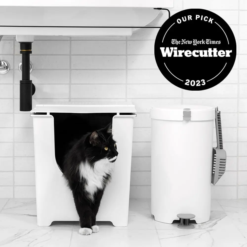 Litter Box, 3 Lid Positions, Tall Seamless Base, Reusable Litter Liner, Litter Scoop - White