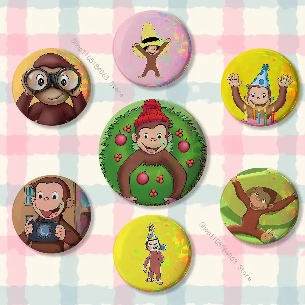 

Mokey C-Curious G-George Creative Round Badge Button Pin Bag Decor Fans Collection Friends Gift Brooch