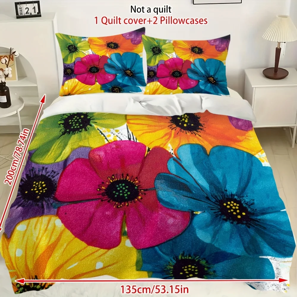 2D Ultra-Soft Digital Printed Duvet Cover Set, Elegant Floral Design, Does Not Include Filling, Soft and Comfortable Fabric, Suitable for Bedrooms, Hotels, Well-Known Hotels, School Dormitories 1*Duvet Cover + 1/2 Pillowcase