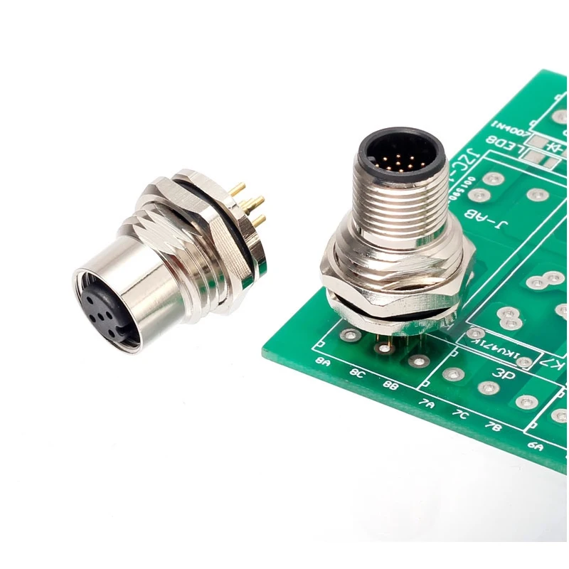 Imagem -02 - Pino Reto Pcb Soquete Masculino 12 mm 16 mm & Flange Femal Aviação Plug & Soquete Conectores Placa 10 100 Peças M12 17