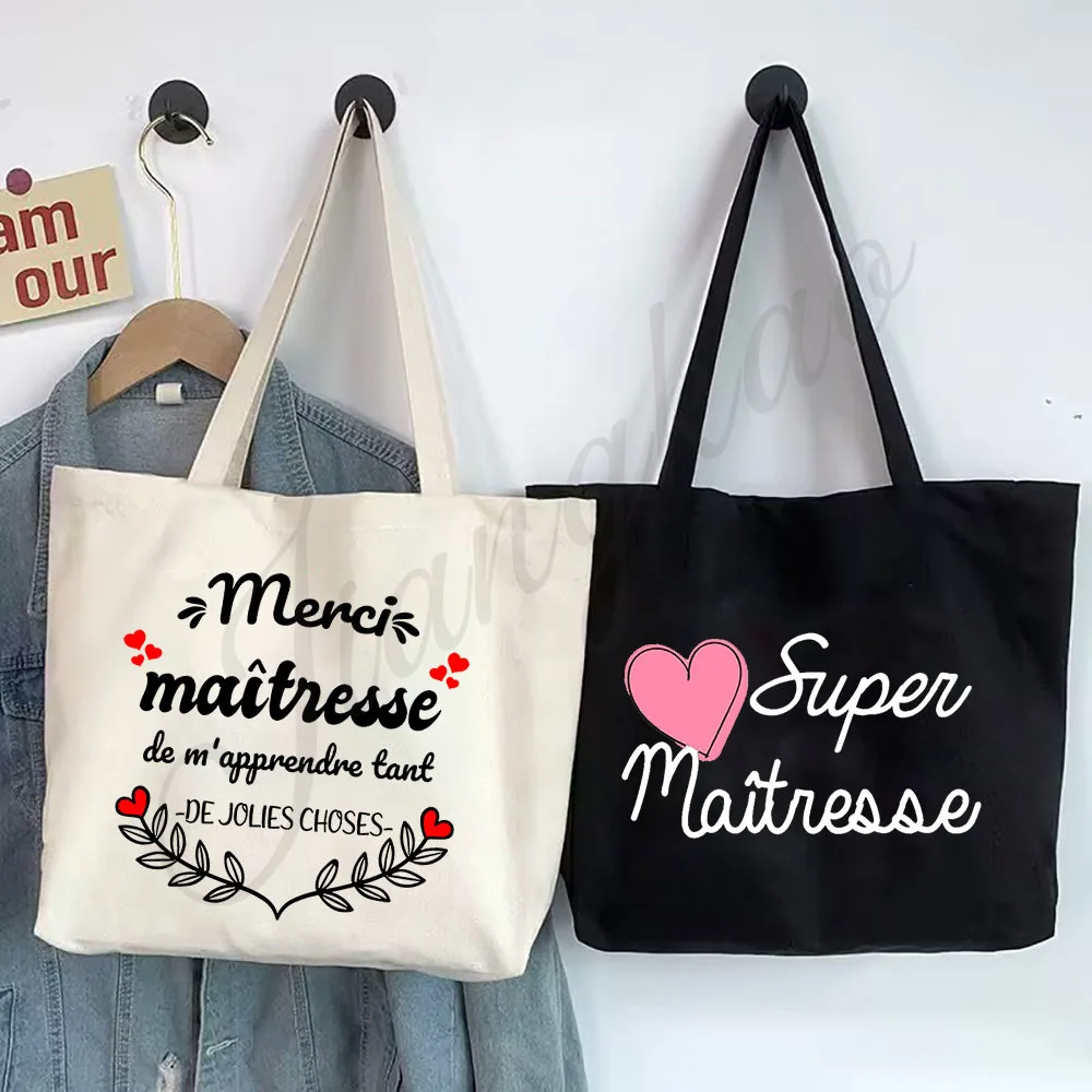 

Merci Super Maitresse French Printed Tote Bag Female Shouldre Bag Teacher Shopping Bag Teacher's Day Graduate Gift for Teachers