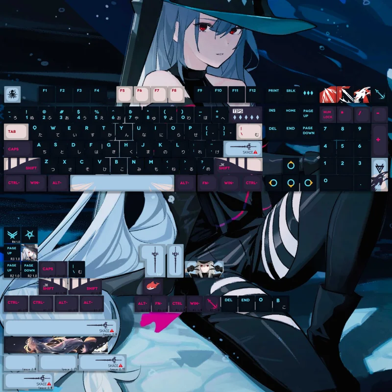 142 Keys/set Arknights Skadi Keycaps PBT Dye Subbed Anime Gaming Key Cap KCA Profile Key Caps With ISO Enter 7U Spacebar