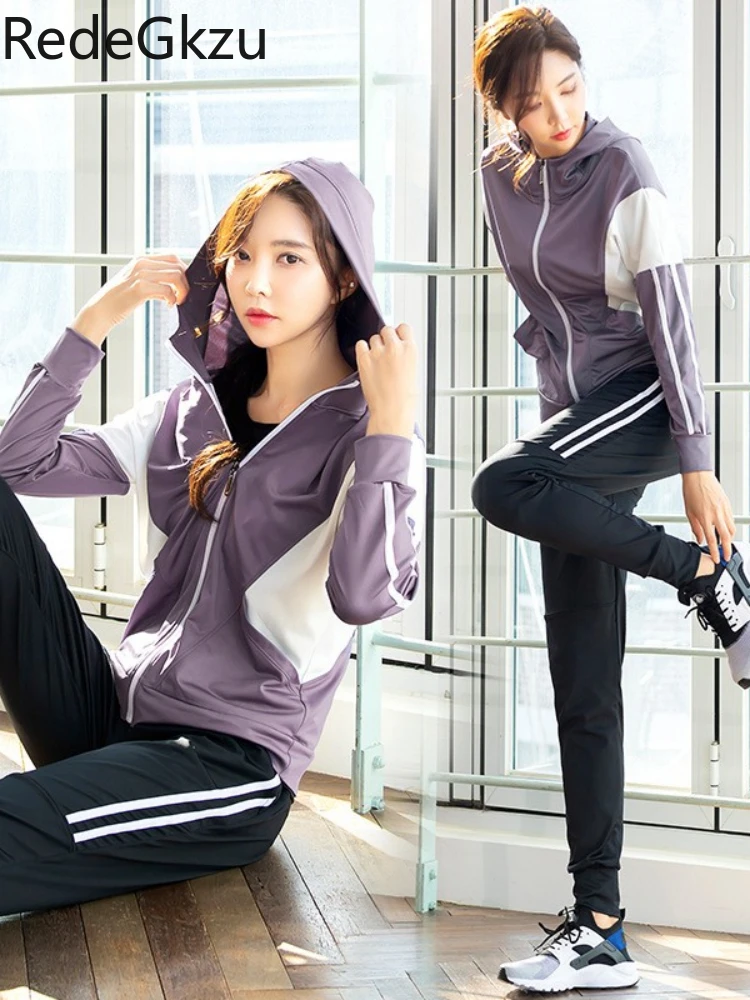 

RedeGkzu Women's Tracksuit Autumn/winter Sports Sweatshirt Set Loose Large Size Fitness Gym Running Yoga Clothes Quick Drying