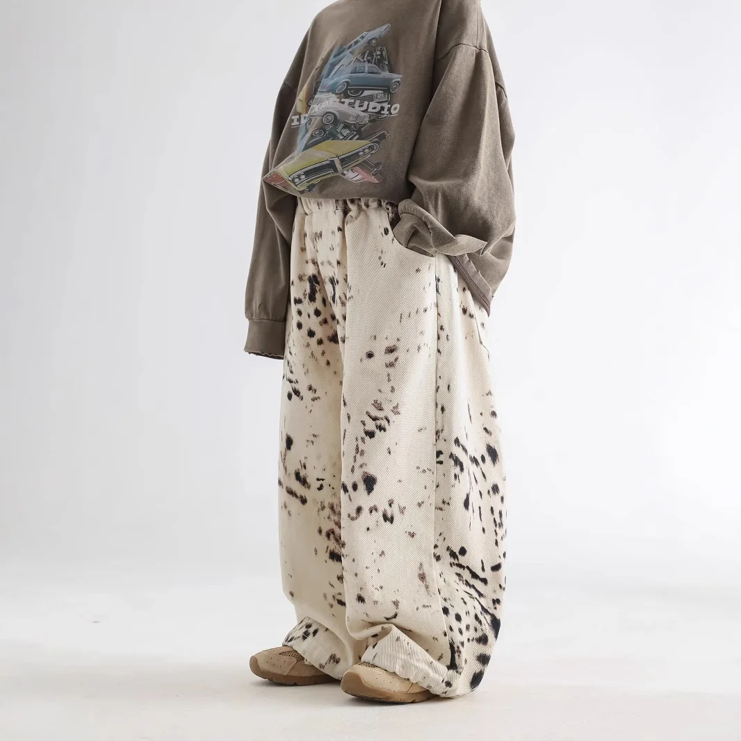 Children Clothes Boys Spring Jeans 2025 New Fashionable Korean Style Leopard Print Fashionable Kids Casual Loose Wide Leg Pants