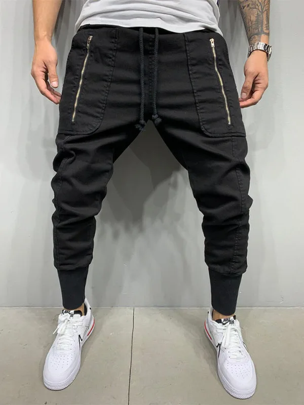 

Casual Workwear Pants Men's Zipper Pencil Joggers Sweatpants Youth ular Long Trousers Elastic Waist Summer Season