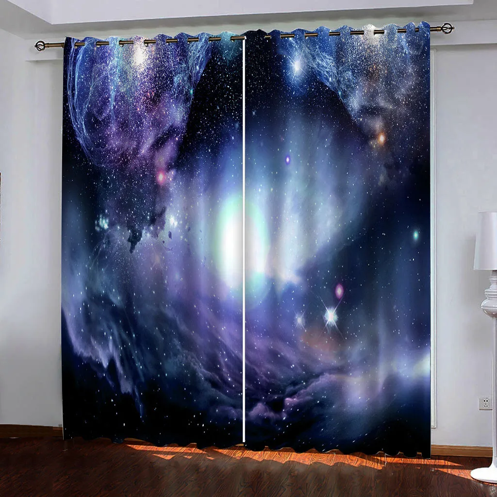 

2Panels Space Galaxy Color Starry Sky Print Curtains Kids Room Bedroom Living Room Blinds Windows Curtains Grommet Top cortinas