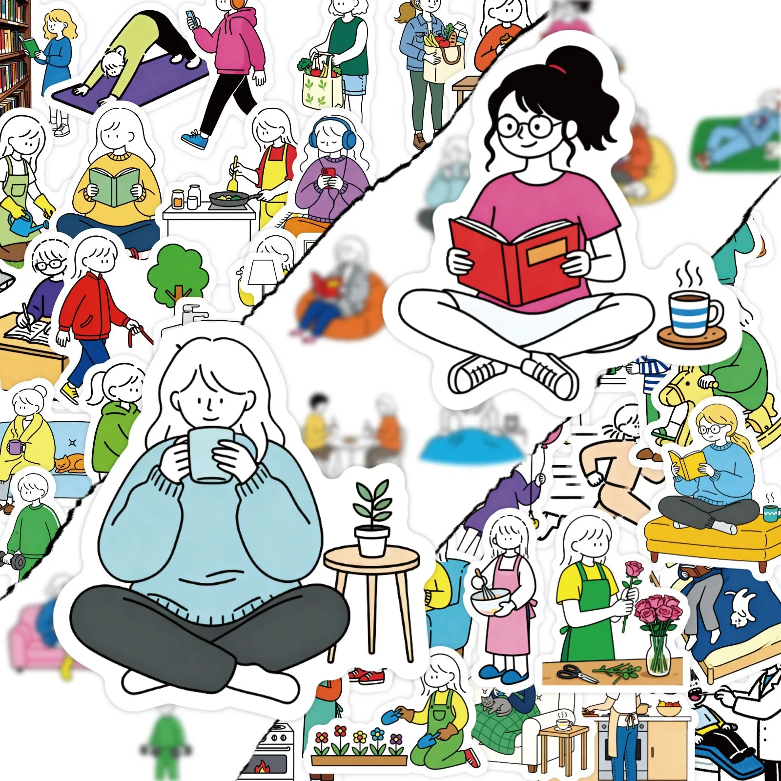 56Pcs Per Pack Cartoon Simple Girls Daily Graffiti Stickers Waterproof DIY Decals Holiday Gift For Decor