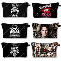 The Vampire Diaries Cosmetic Case DAMON Women Makeup Bag TVD Lipstick Storage Bags Harajuku Zipper Pouch Cute Toiletry Bags