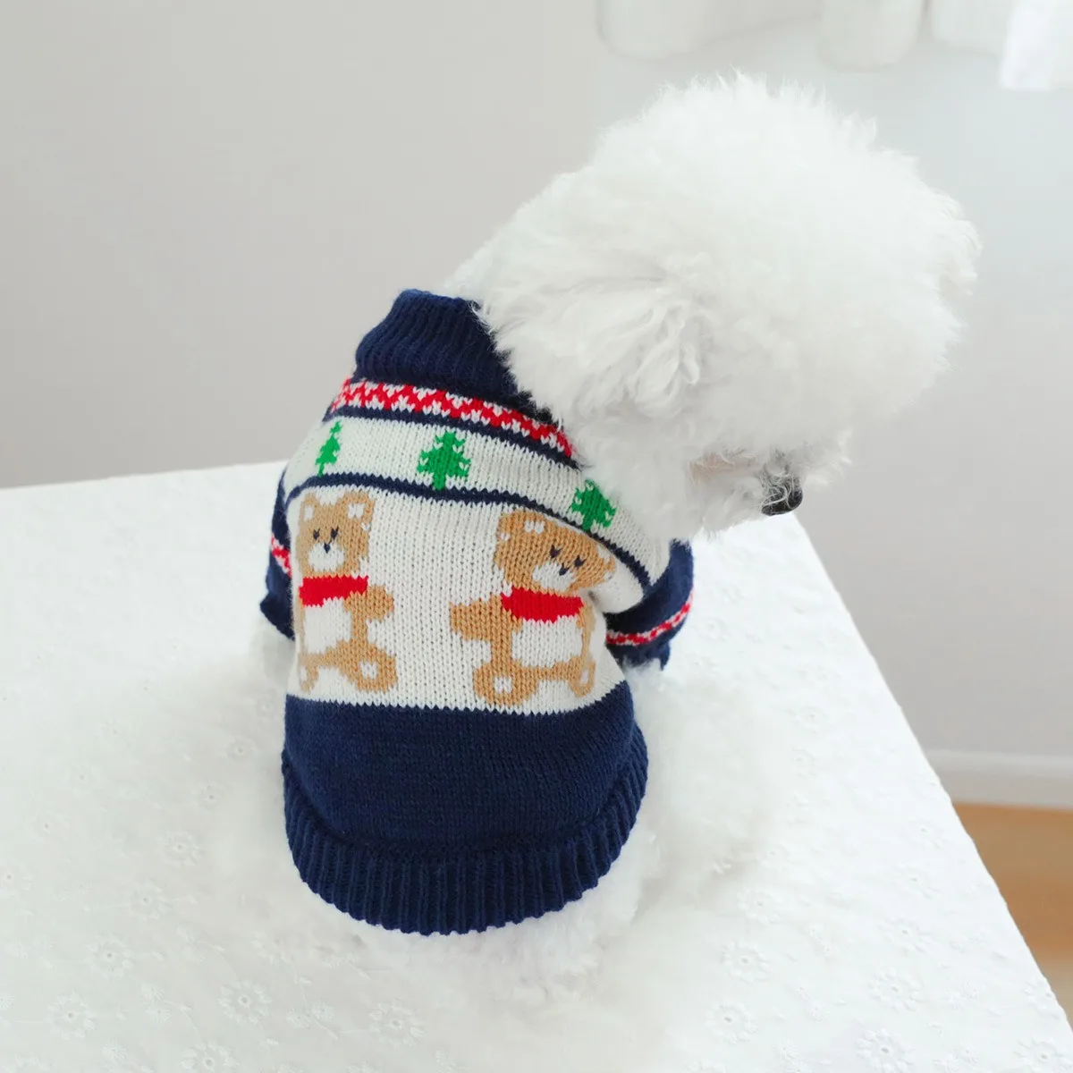 Forest Bear Puppy Knit Sweater Teddy Winter Warm Sweater Yorkshire Casual Pullover Cartoon Dog Clothes