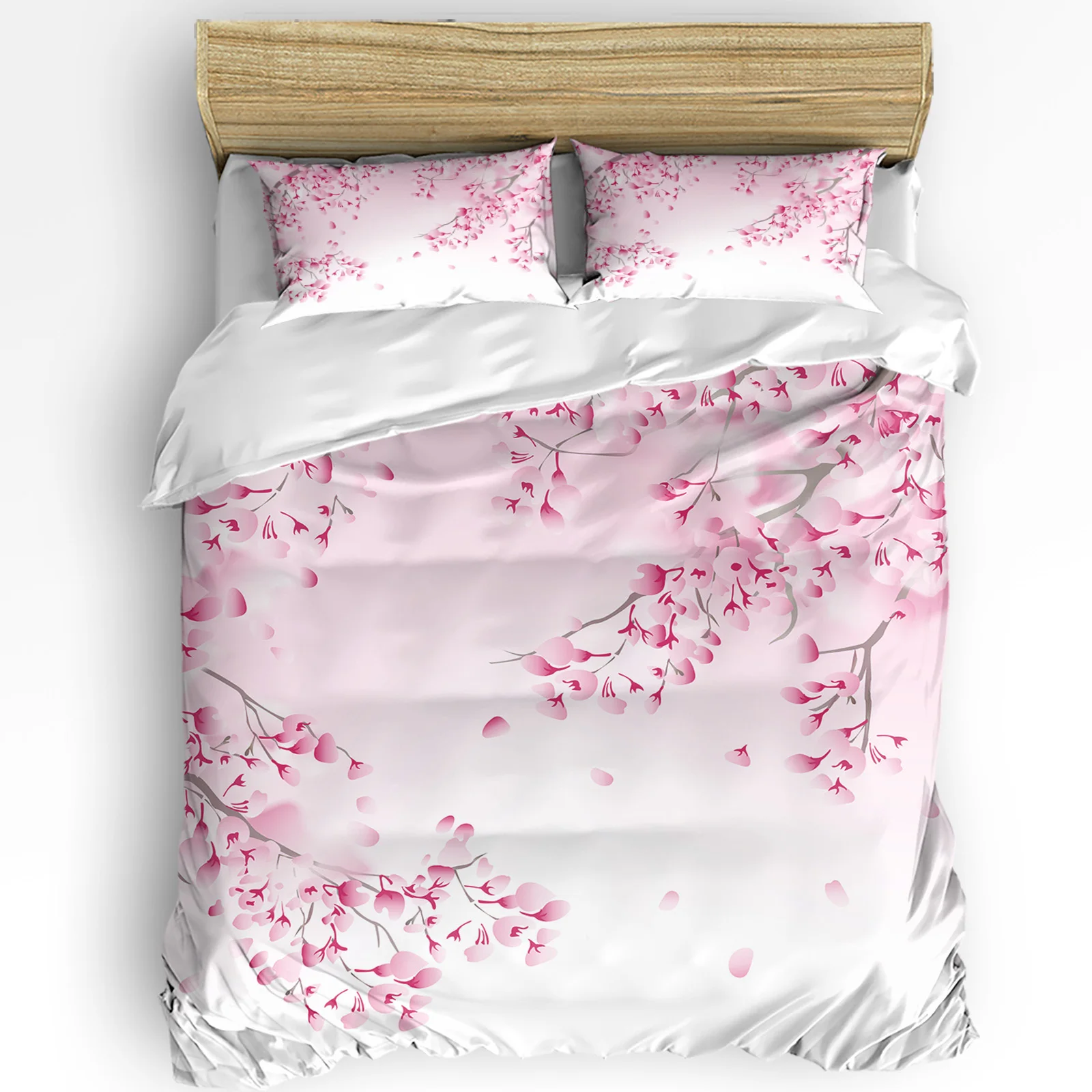 Japanese Style Sakura Cherry Blossom Pink Flower 3pcs Bedding Set For Double Bed Home Textile Duvet Cover Quilt Cover Pillowcase