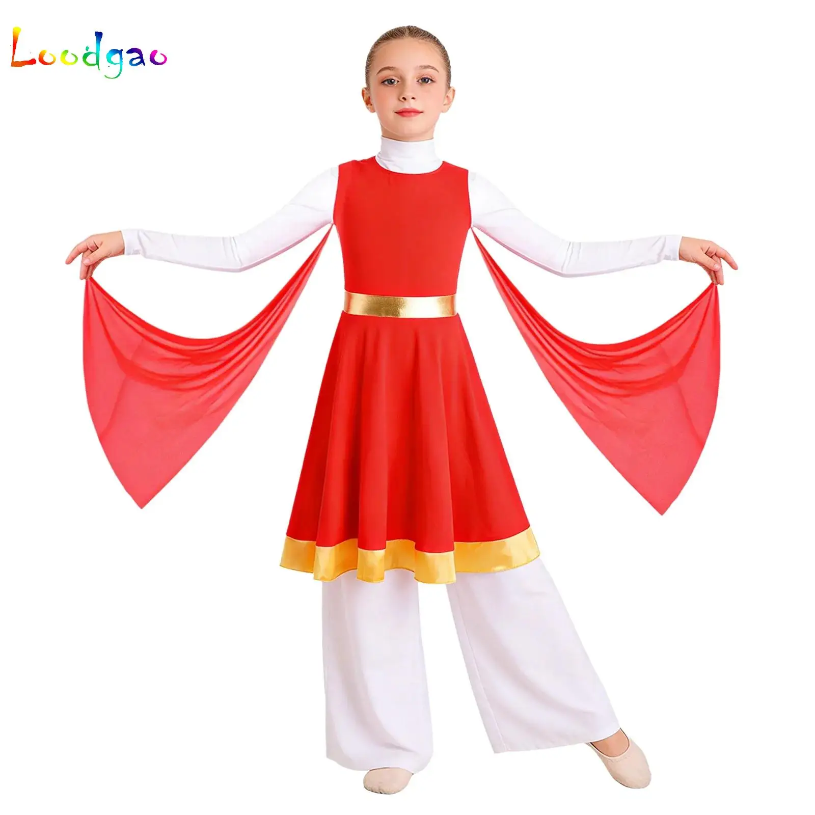 

Kids Girls Liturgical Praise Dress Lyrical Dance Performance Costumes Children Church Choir Worship Ballroom Dancewear Tunic