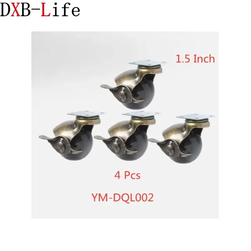4 Pcs 1.5 Inch Retro Earth Wheel With Brake Furniture Wheel, European Universal Caster, Sofa, Spherical Supplied Free Screws
