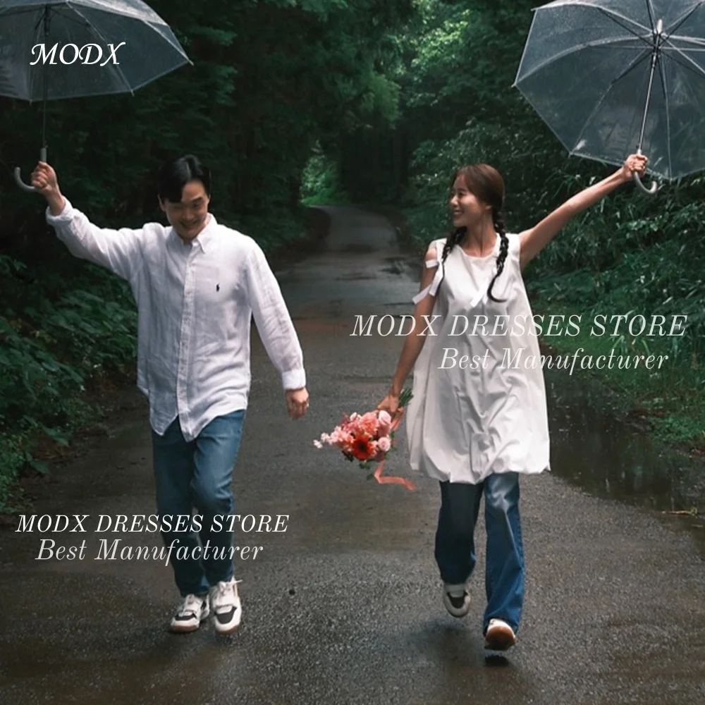 MODX Simple O-Neck Mini Korean Wedding Dress Sleeveless Bridal Gown for Photo shoots Vestidos Novias Boda Women Customized