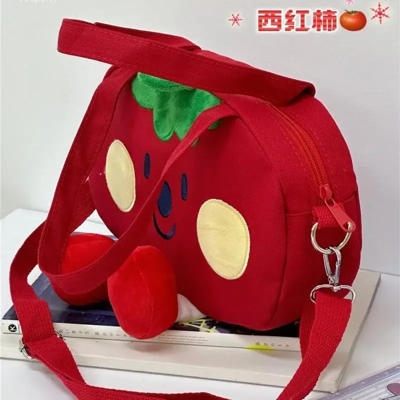 Japanese Cute Cartoon Happy Tomato Messenger Bag Canvas Student Tote Bag Shoulder Bags Woman Bag·Crossbody Bag Purse