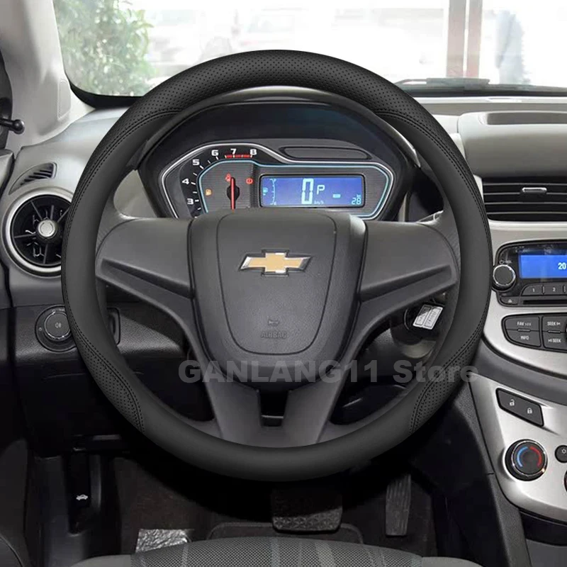 

Leather Car Steering Wheel Cover For Chevrolet Aveo T200 2002-2011 Covers For Covers Auto interior Chevrolet Aveo Accessories