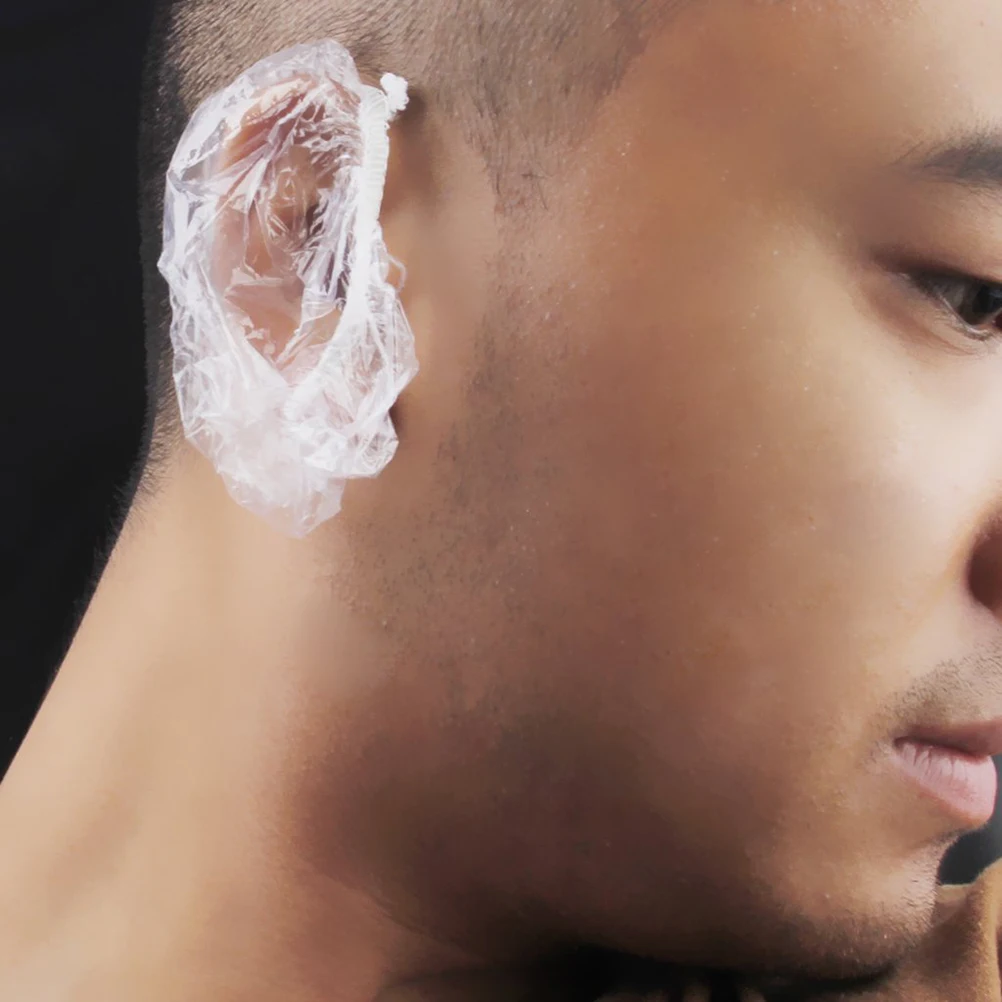 

100pcs Waterproof Ear Covers Clear PE Material Disposable Shower Hair Coloring Protector Free Size Fits Most Travel Hygiene