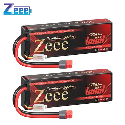 2pcs Zeee 2S Lipo Battery 5200mAh 120C Hardcase with T Plug for RC Car 1/8 1/10 Boats FPV Drones RC Models Parts-Premium Series