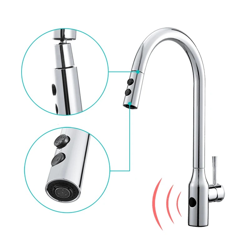 New GIBO 304 stainless steel pull out automatic sensor black Kitchen sink Touch faucet Sensor water tap kitchen taps mixer