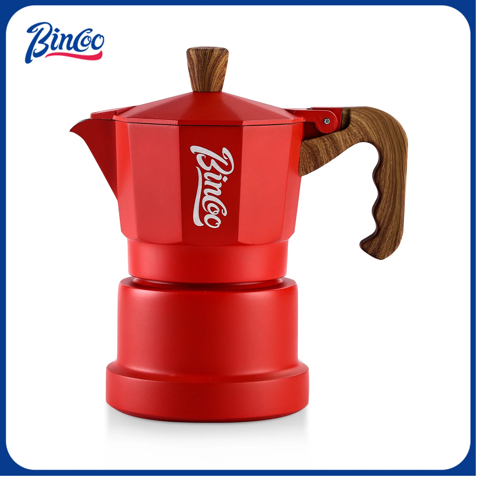 Bincoo Espresso Maker Stovetop, Moka Pot 1/2 Cups, Espresso Pot Classic Italian Coffee, Single Safety Valve, Wood-Grain Handle