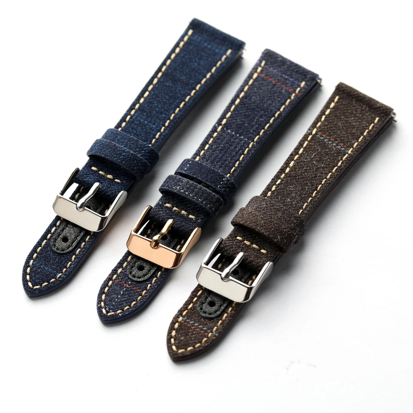 Handgefertigter Anzug mit Lederarmband 18 19 20 21 22MM, weich, ultradünn, schnell abnehmbar, blaubraun, Retro-Stil S/M Uhrenarmband