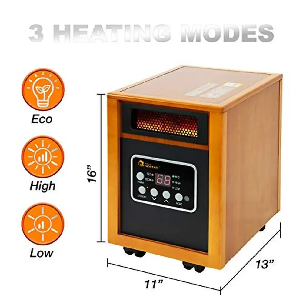 Portable Infrared Quartz Space Heater 1500 Watts Large Room Heater with Remote Control and Timer Energy Saving Mode Dual Heating