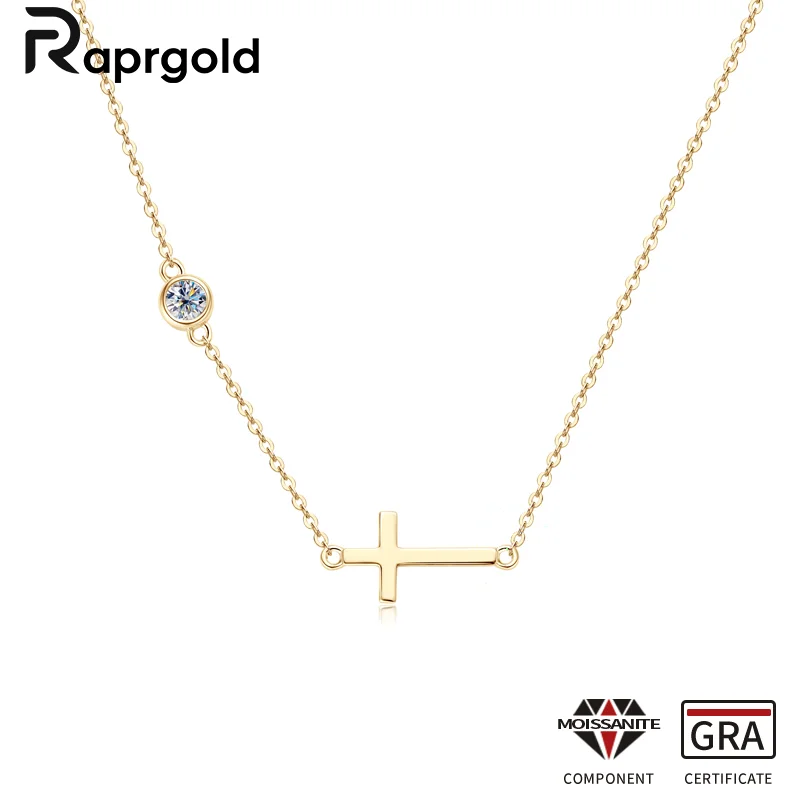 

RAPRGOLD 4mm Moissanite Cross Charm Pendant Necklace for Women S925 Sterling Silver Necklaces Choker Chains Wedding Jewelry Gift