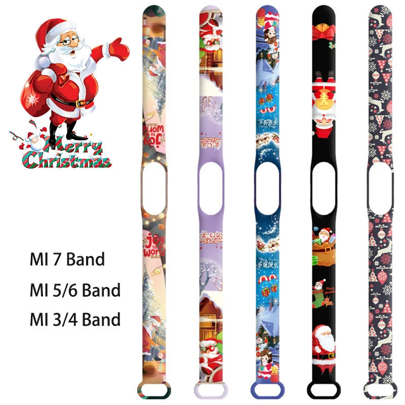 For Xiaomi Mi Band 7 6 5 4 3 Christmas Santa Series Strap replace Straps Bracelets Silicone Watch for MI Band Wristband Strap