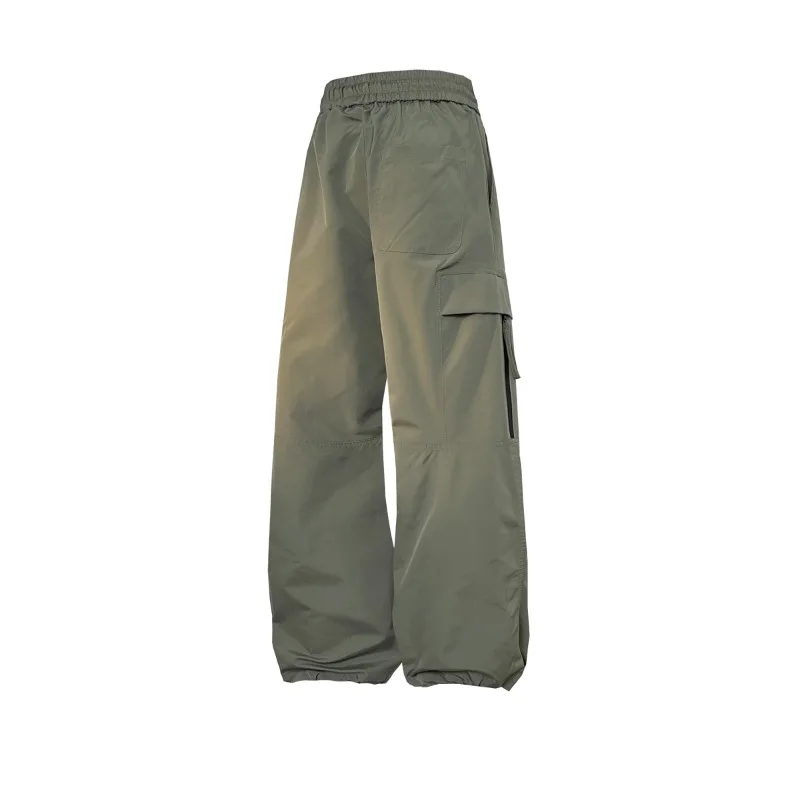 Men's Clothing Spring Autumn High Waisted Solid Color Bandage Drawstring Gradient Pockets Elastic Casual Preppy Style Pants