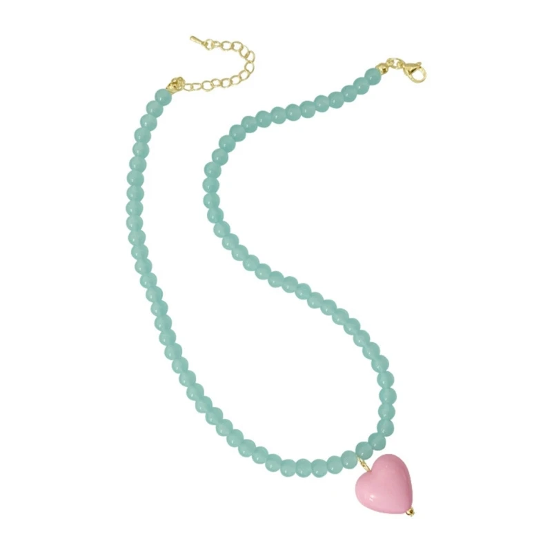 Color Clash Heart Necklace Fashionable Pendant Charm Neck Chain Trendy Neckchain