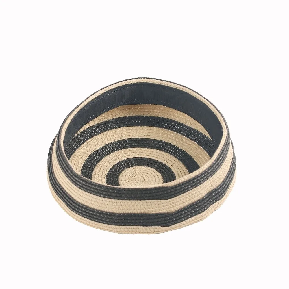 Brim Hat Striped Pattern Straw Top Hat Color Block Paper Straw Dome Cap Breathable Weave Elegant Style Sun Hat Resort Party