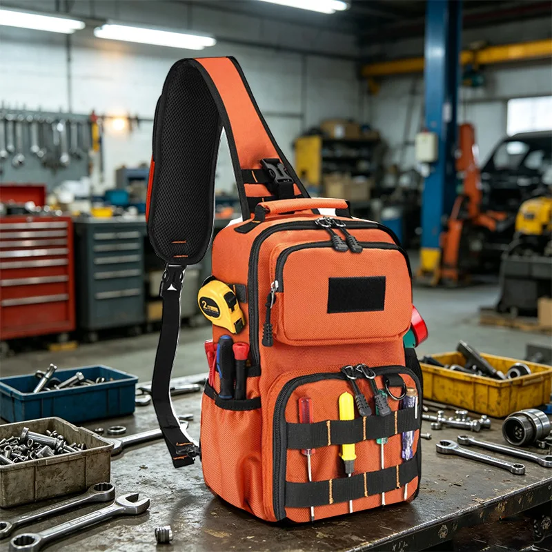 Electrician's Tool Shoulder Bag，Oxford Tool Storage Bag，Multi-pocket Technician Repair Tool Kit，Suitable for HVAC Applications、C