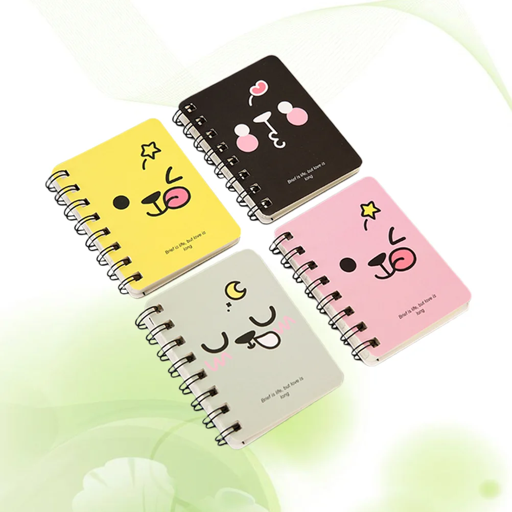 

4pcs Mini Cartoon Mini Notebook Diary Book Portable Notepad Pocket Travel Journal Notebook ( + Yellow + Gray + Black)