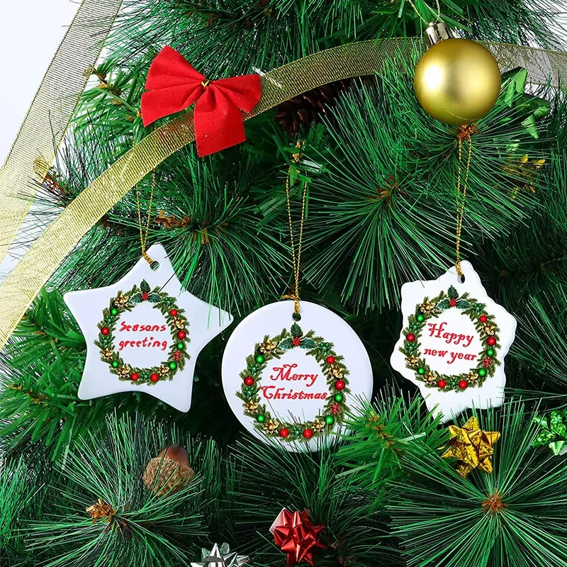 15Pcs Sublimation Blank Pendant Heat Transfer Ceramic Hanging Ornaments Christmas Tree Decoration for Holiday DIY Crafts Party