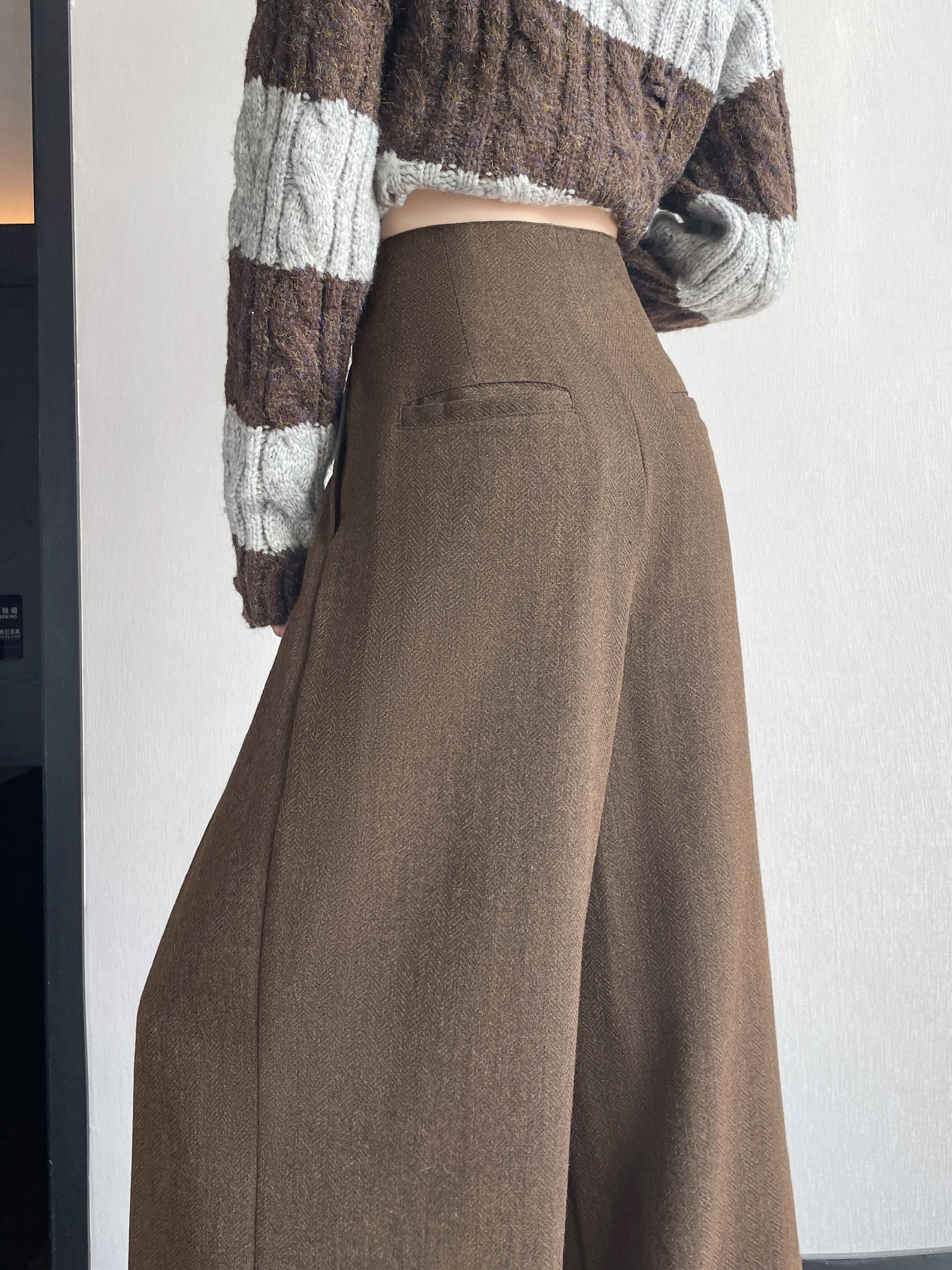 Thiened Wollene Weite Anzughose für Damen, Winterfeste Gefütterte Hose mit Hoher Taille, Koreanischer Stil für den Arbeitsweg