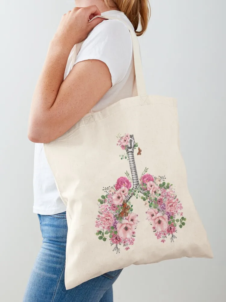 lungs,bloom pink roses, anatomy, watercolor Tote Bag Women bags female bag hand bag ladies Canvas Tote