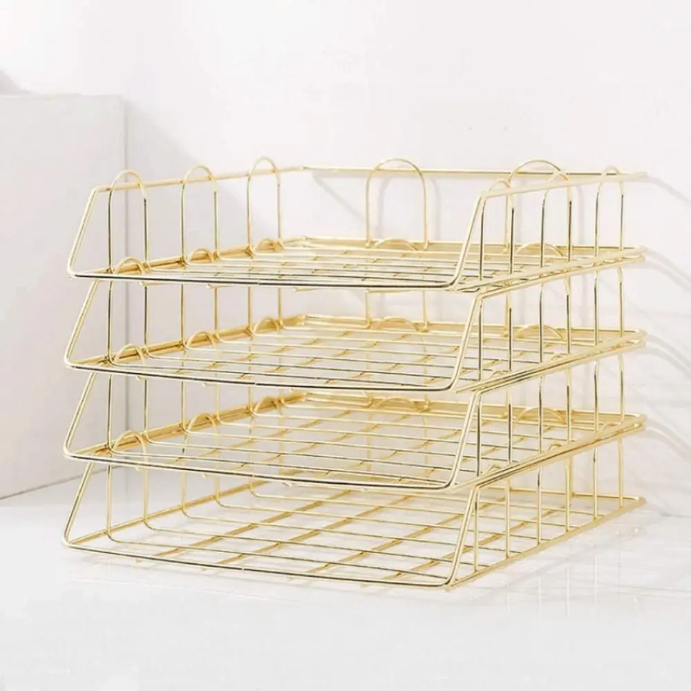 Storage Basket A4 File Storage Basket Organizer Rack Pen Holder Stackable File Folder Mesh Bottom Metal Iron