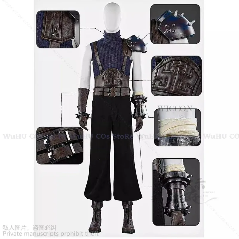 

qq98Final Одежда Фэнтези FF7 Cloud Strife Косплей Наряд из искусственной кожи Карнавал Хэллоуин Рождественский костюм для мужчин и женщин