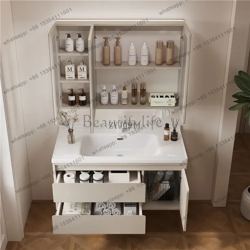 

Carbon crystal plate simple bathroom cabinet combination bathroom washbasin integrated ceramic basin bathroom cabinet