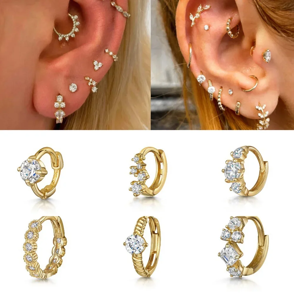 

1PC Hoop Earring Flat Labret BackEar Piercing Zircon Cartilage Helix Daith ConchTragus Stud Hoops Y2K Jewelry Gifts