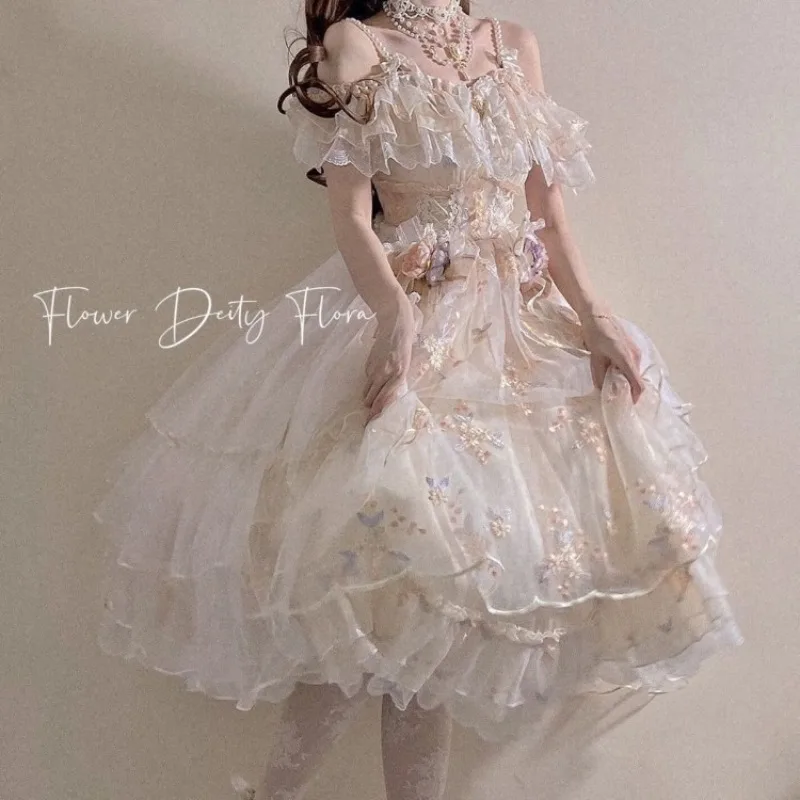 Victorian Retro Lolita Jsk Dress Japanese Women Sweet Lace Floral Embroidery Princess Wedding Dresses Girls Cute Party Vestidos